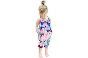 Lindanina Baby Backless Strap Slouch Jumpsuit for Toddler Girls Cute Harem Halter Romper Pants with Pockets