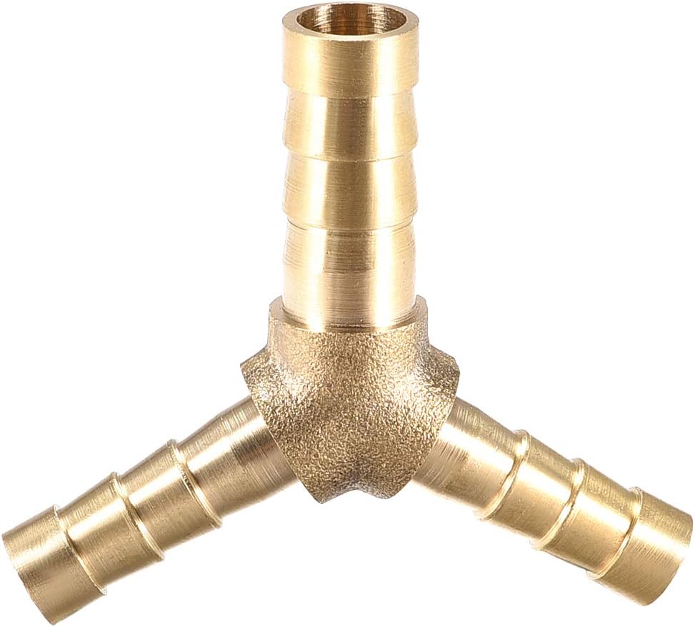 sourcing map Tee Brass Barb Fitting Reducer Y Shape 3 Way Fit Hose ID 8x6x6mm, Gold, 8mm x 6mm x 6mm
