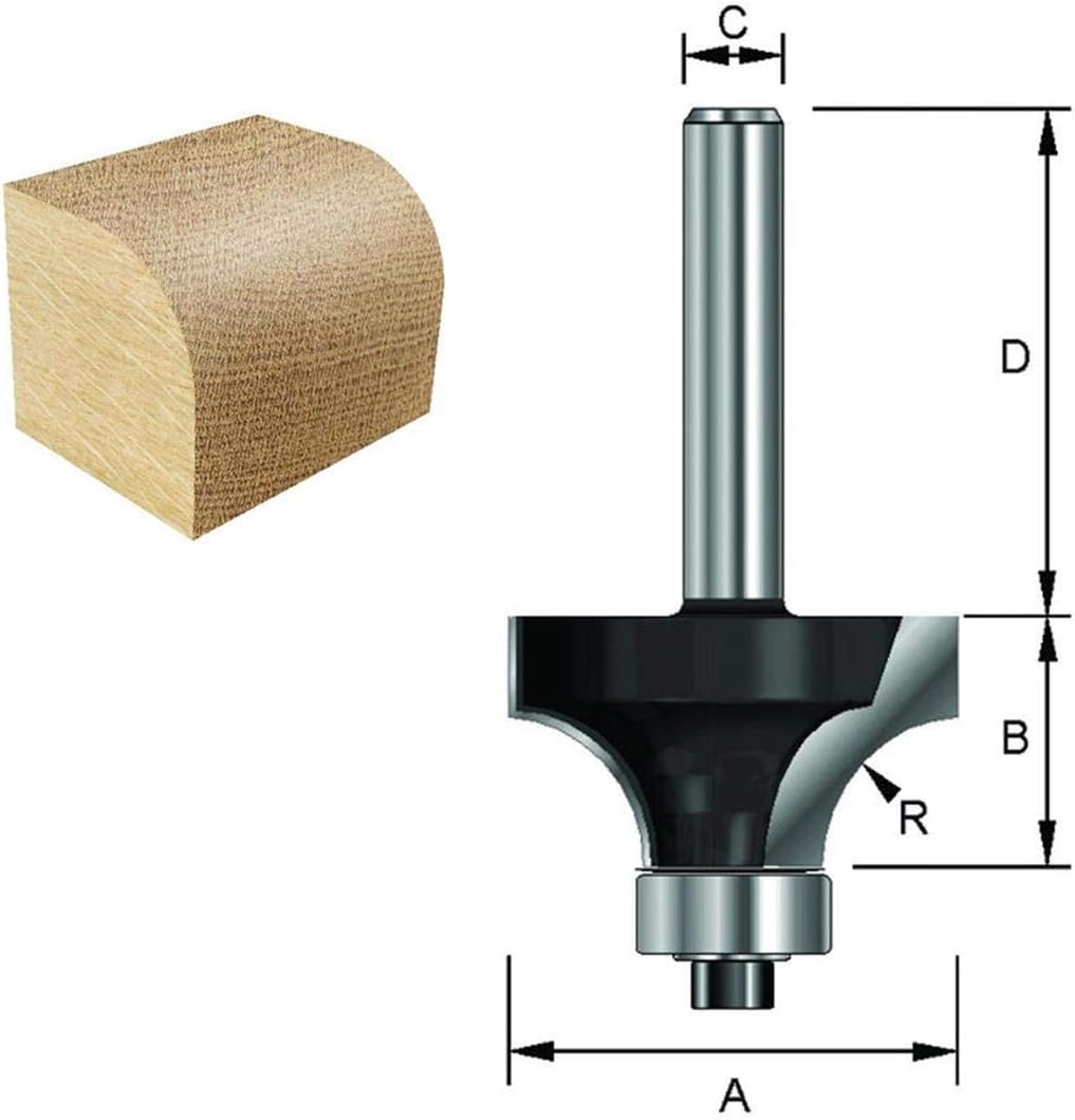 ENT 14372 Rounding Over Cutter TC Shank (S) 12 mm, Diameter (D) 28,6 mm, NL 12,7 mm, R 8 mm, SL 40 mm, with Ball Bearing - Image 3