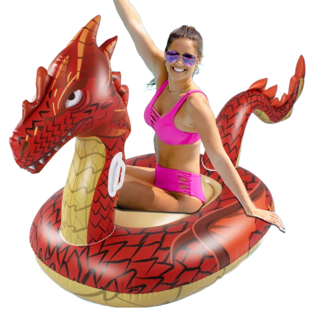 Photo 1 of Monsoon [Dragon] Inflatable Pool Floats for Adults Large Ride-On Swimming Pool Float Floatie with Handles - Red