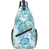 Krirteh Sea Turtle Sling Backpack for Women Men - Fashion Crossbody Shoulder Chest Bag for Travel, Hiking, Casual Sport Daypack