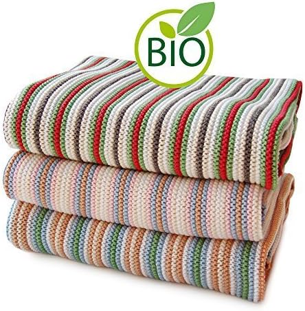 SonnenStrick 100% Organic Cotton Knitted Baby Blanket (Striped) Made in Germany (Red Striped)