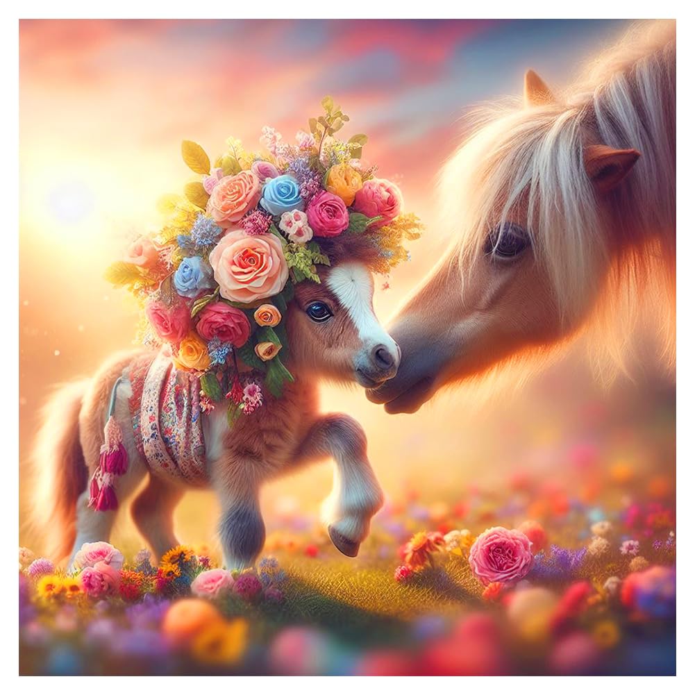 Photo 1 of FHBUBPUP 5D Diamond Painting Kits for Adults, Horse Diamond Art Kits for Beginners- 5D Full Drill Round Flower Diamond Dot Gem Art, Craft Gift Suitable for Home Wall Decoration 12×12Inch