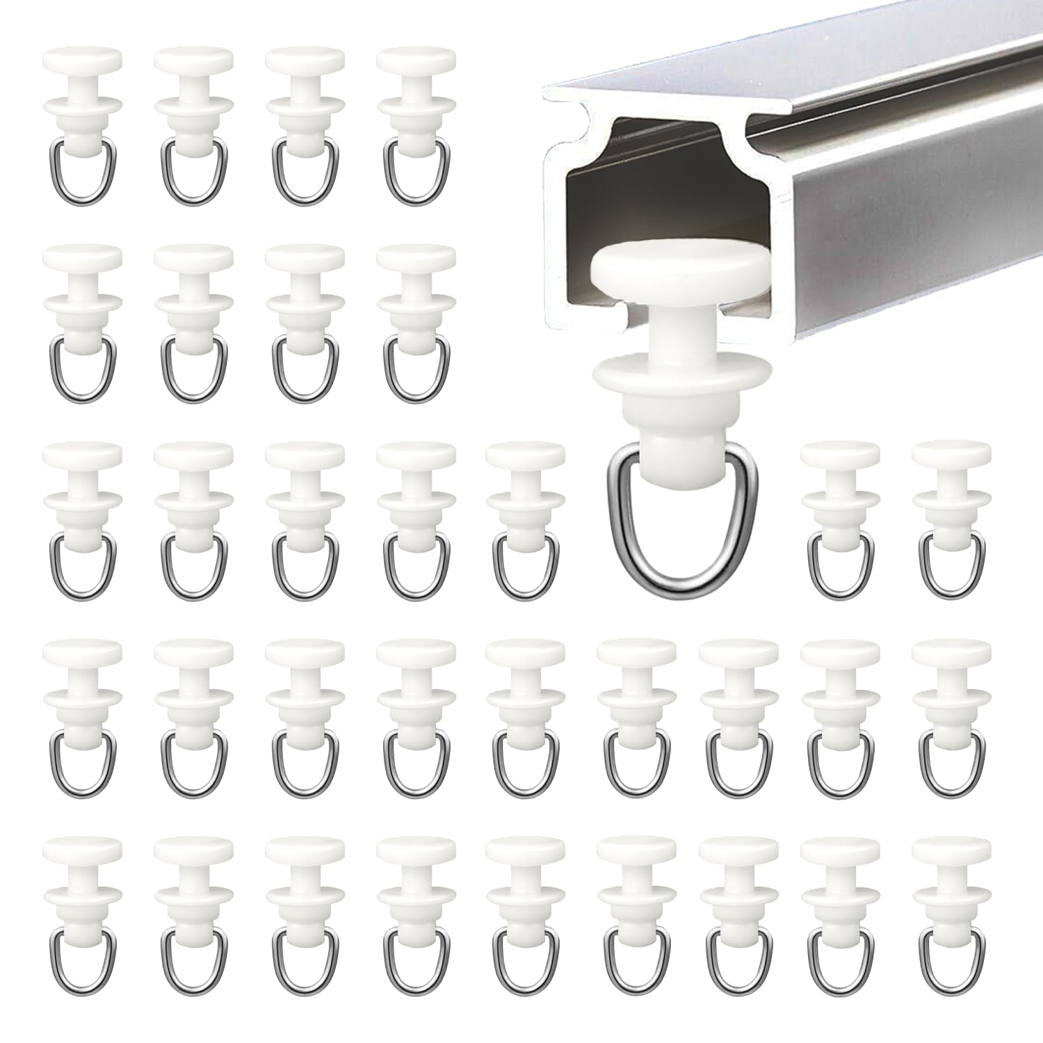 RXKFIGX 100 pcs Plastic Curtain Hooks Gliders, Mute Rod inner rail track Slides Rollers,Caravan Curtains Hooks,Curtain Track Runners for Window Door Shower Curtains
