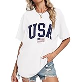 KESIHAN Womens USA T Shirt American Flag Patriotic Shirts Womens Graphic T Shirts Round Neck Short Sleeve Tops
