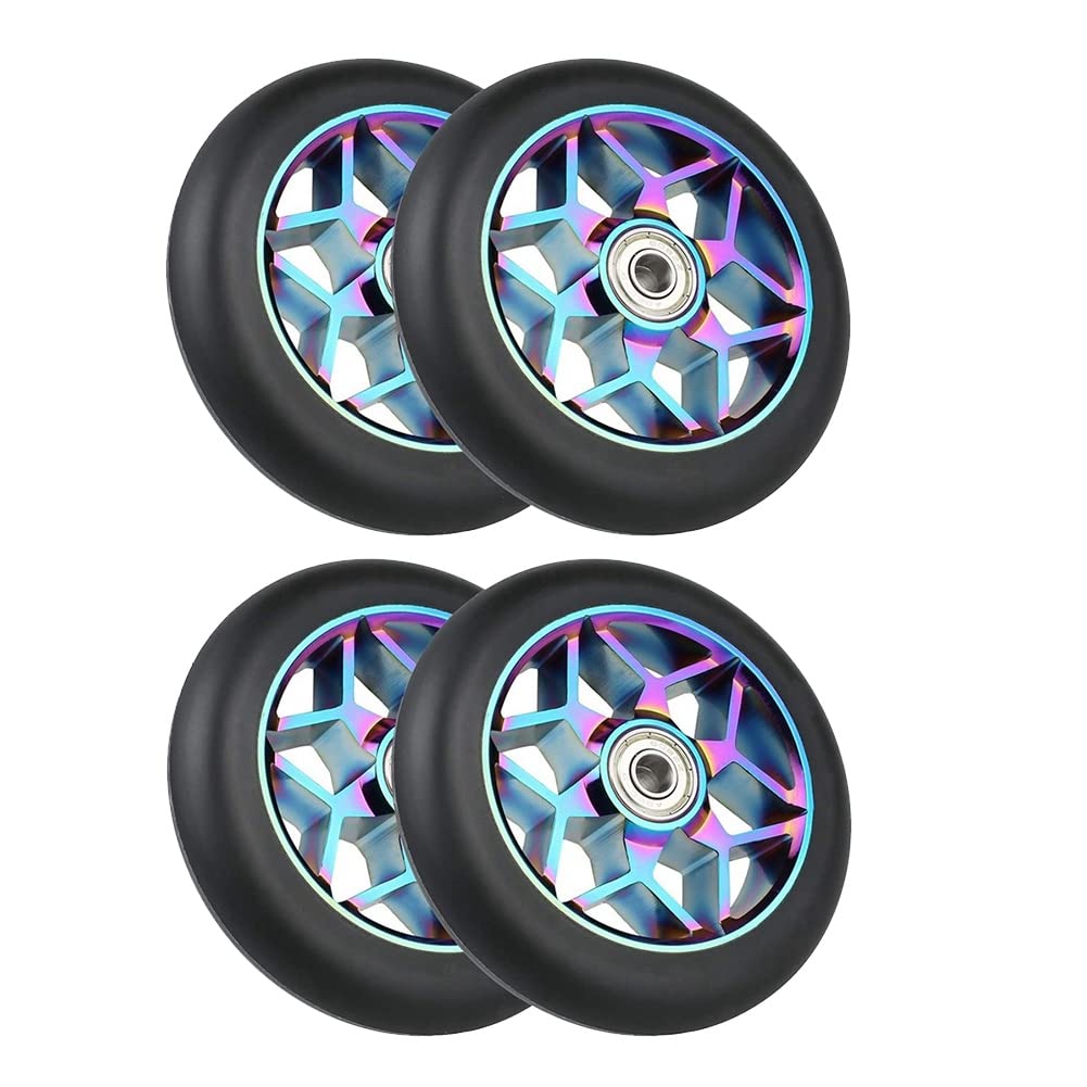 Anlayliay 4 Pcs 110mm Scooter Replacement Wheels Stunt Scooter Pu Wheels with Bearing for Rocking Cars, Extreme Cars,