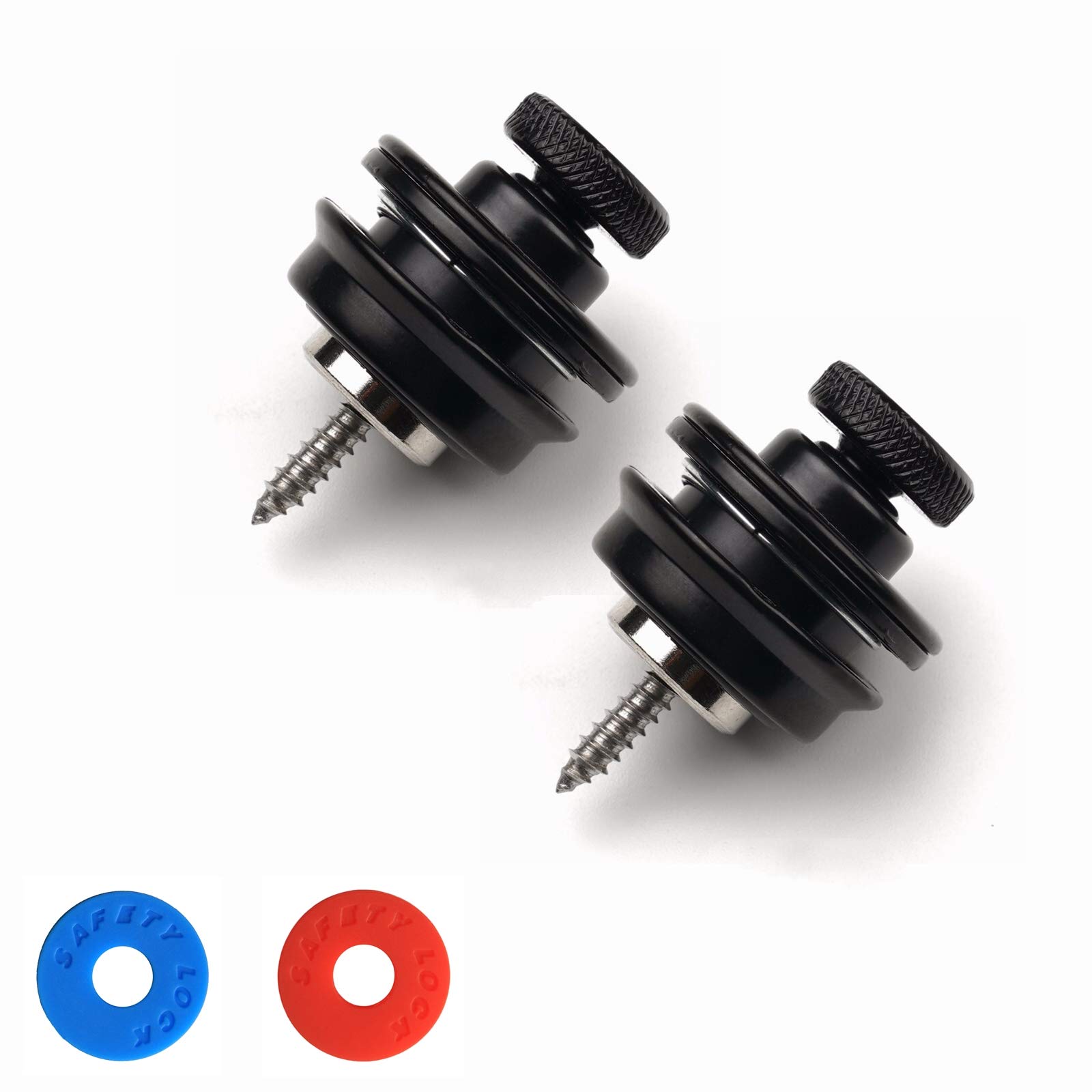 Miwayer Guitar Strap Locks Flat Round Head Heavy Duty Metal Button Security Straplock, Dual Design Strap Retainer System 2PCS with 4 Rubber Block for Electric Acoustic Guitar,Ukulele