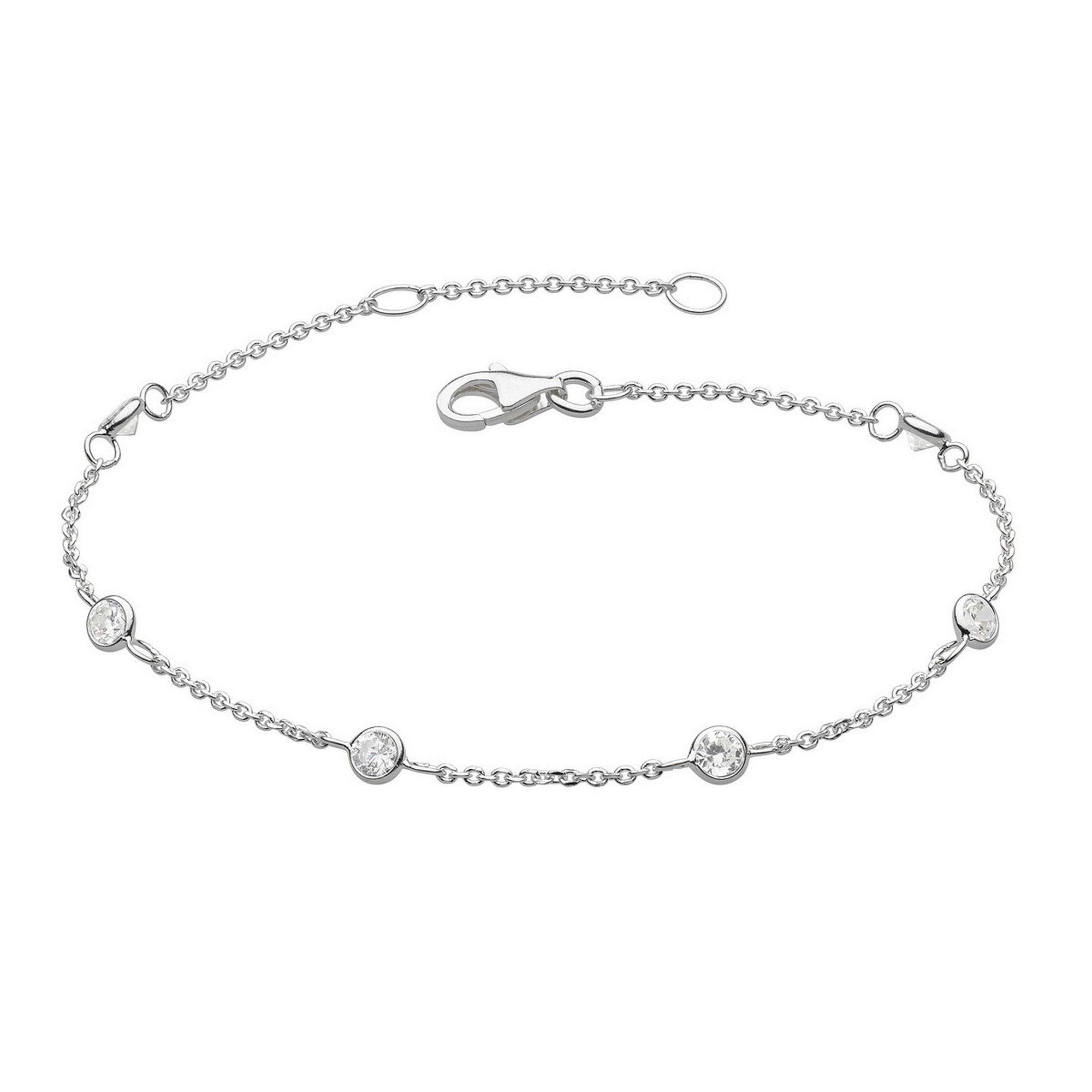 Dew Sterling Silver and Cubic Zirconia Scattered Chain Bracelet
