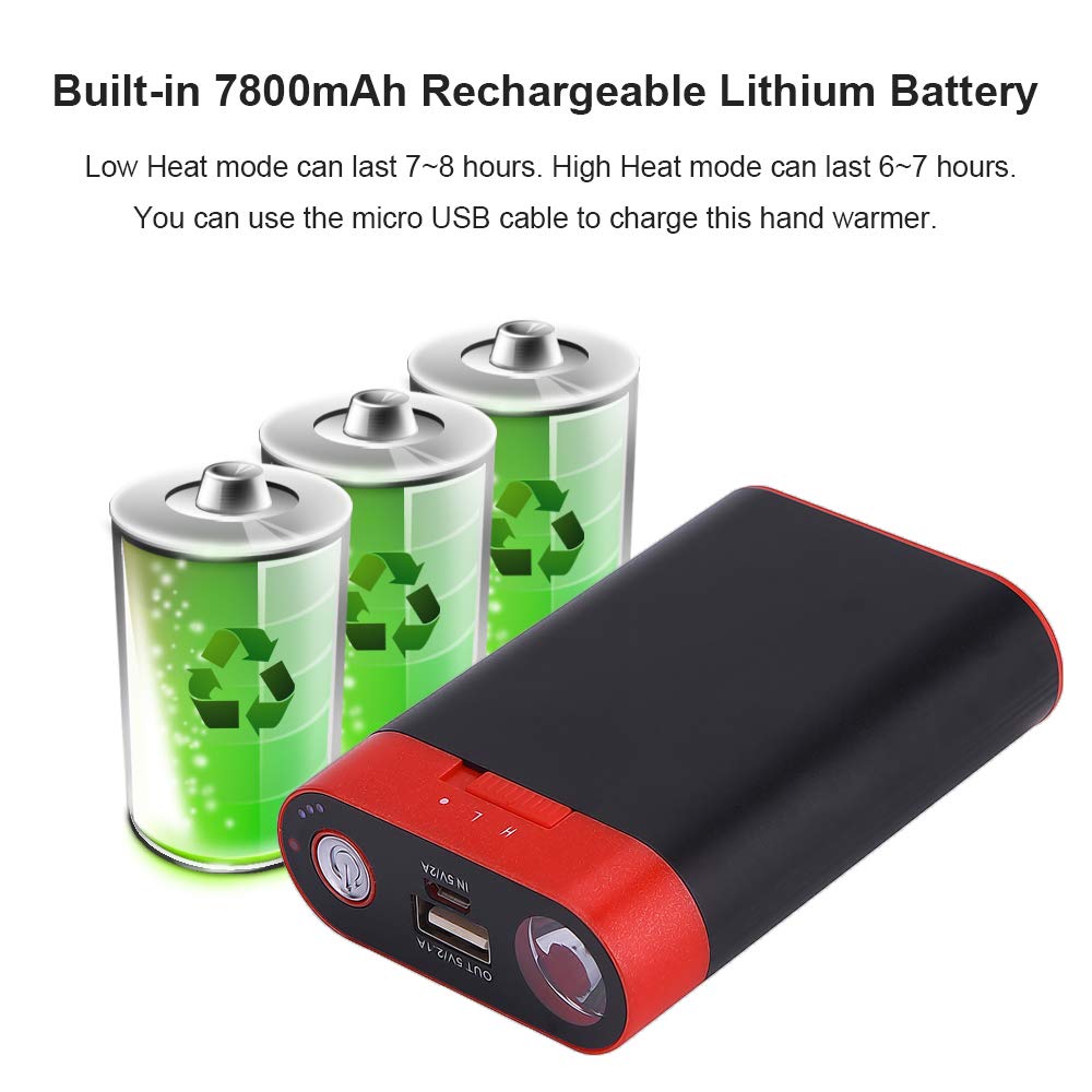 Alfway Rechargeable Electric Hand Warmer with 7800mAh USB Power Bank & Flashlight, Suitable for Chilly Outdoor Activities, Cold Weather, Snowfield Sports, Men/Women/Kids/Elders (Black)