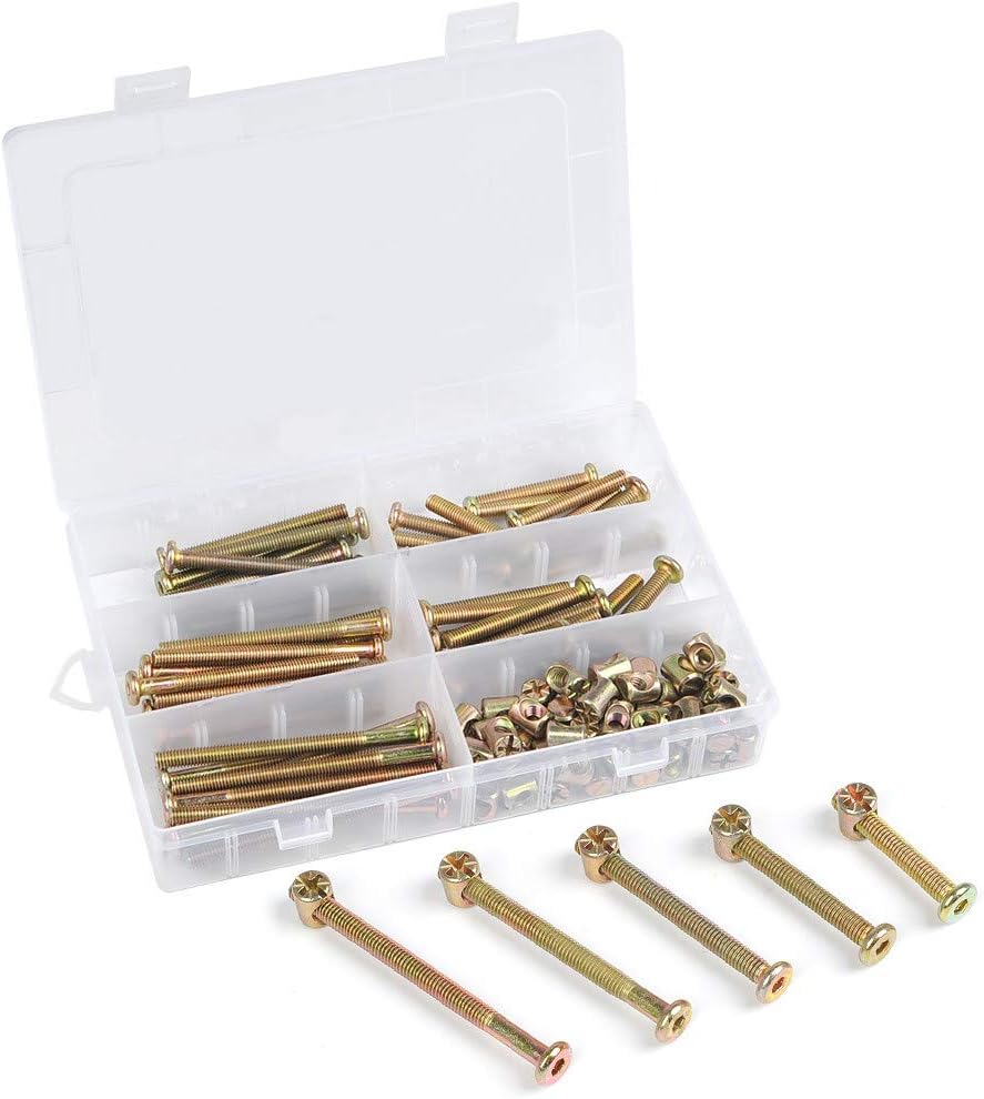 100PCS M6 Barrel Nuts Bolts, Furniture Cot Bed Bolt Crib Screw, Hex