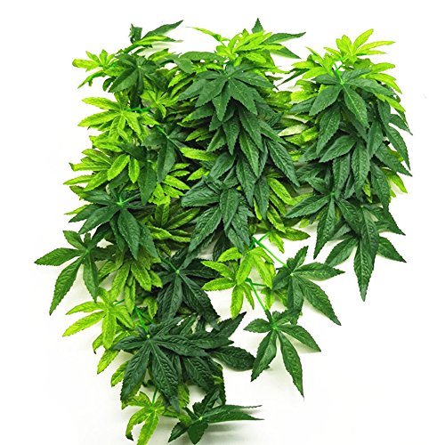 dezirZJjx Artificial Plants Aquarium Reptile Fish Tank Artificial Plastic Fake Hanging Leaves Plant Decor - Green 40cm - Thumbnail 3