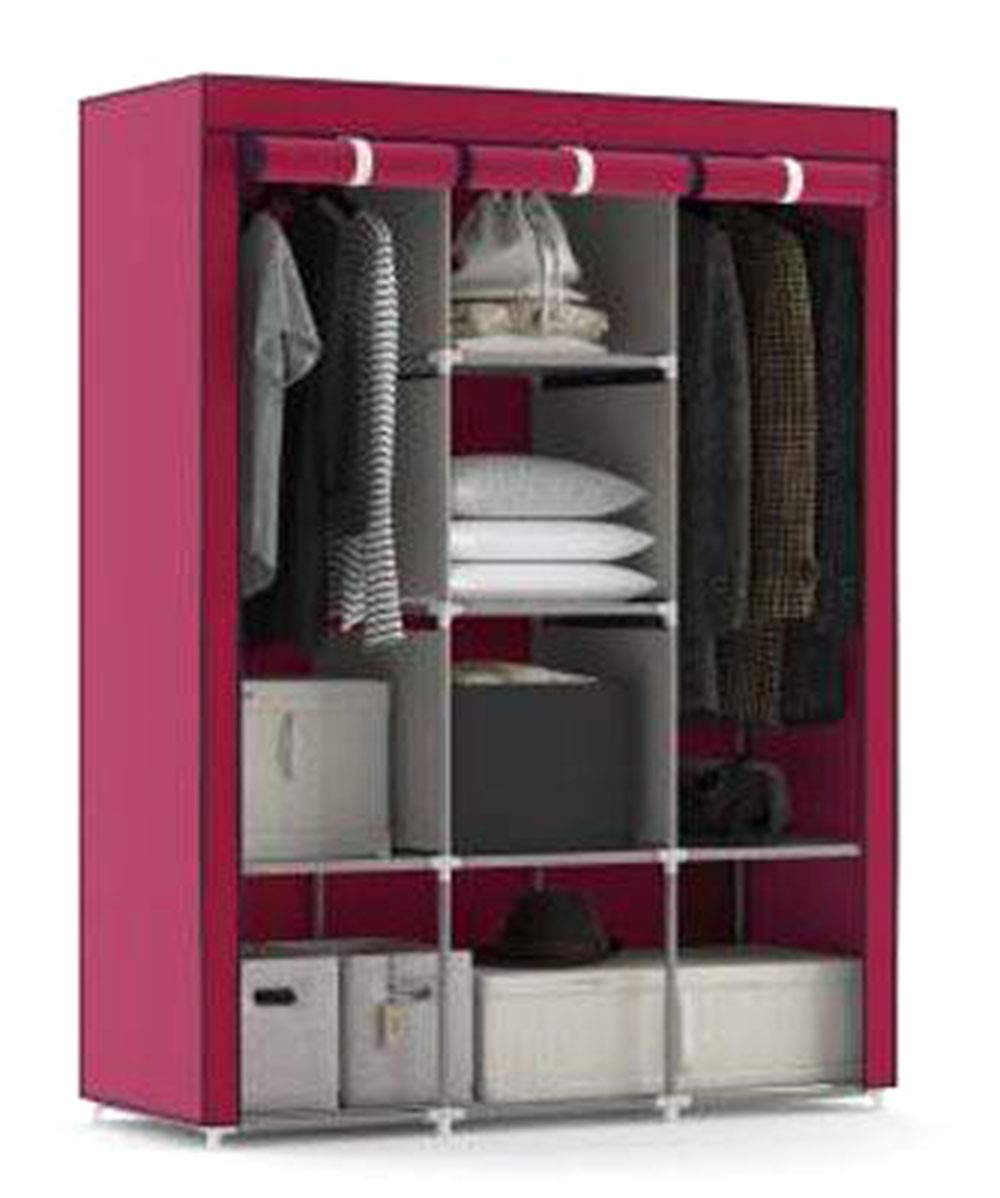 Minnas Central 3 Door Fabric Foldable Wardrobe for Clothes Almira, Red