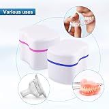 Tophoniex Denture Bath Case 2 Pack with 2 Cleanser Brushes Blue Pink Purple view 3