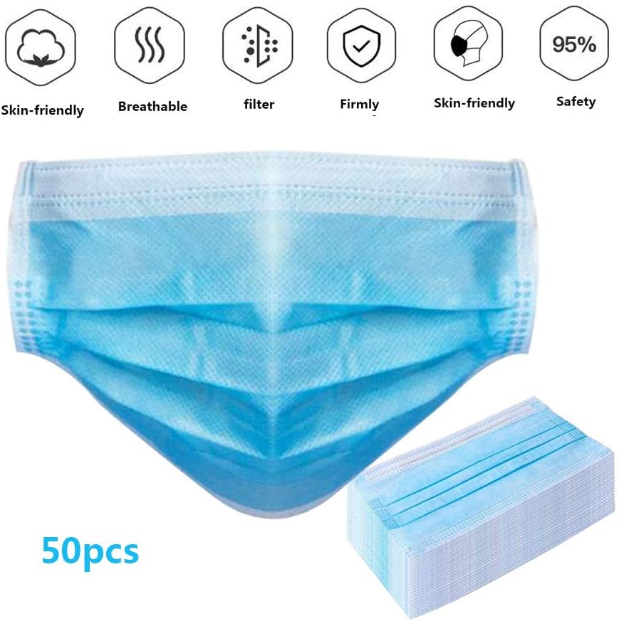 XYQCPJ Breathable Non-Woven Mask Disposable 3 Ply Filtration Anti-Dust Antiviral Comfortable Breathable Face Protection Safety Masks Dental Nail Salon Medical 50pcs