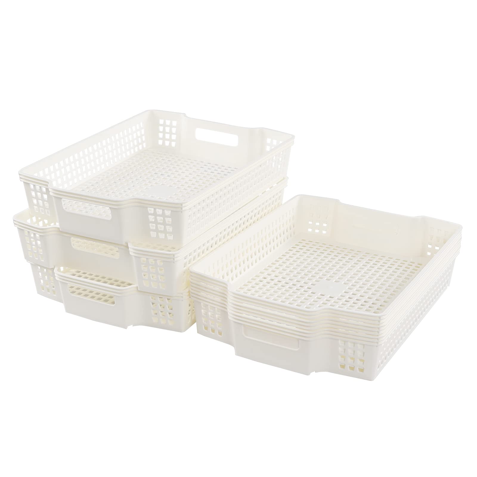 Sandmovie Plastic Office Paper Storage Baskets, Stacking Storage Baskets Trays, 6 Packs White