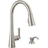 Delta Boyd Brushed Nickel Kitchen Faucet with Pull Down Sprayer and Soap Dispenser, Modern Single Hole Kitchen Sink Faucet, Single Handle, SpotShield Stainless 19893Z-SPSD-DST