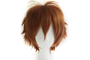LABEAUTÉ Mens Short Brown Cosplay Wig Male Unisex Fluffy Heat Resistant Wigs With Bangs Hair for Party and Halloween + Free Cap