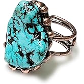 LDADAN Natural Gemstone Rings for Women, Raw Crystal Rings with Soldering Bronze Band for Men, Handmade Boho Vintage Turquoise Fluorite Citrine Jewelry Open Ring, Adjustable Ring.