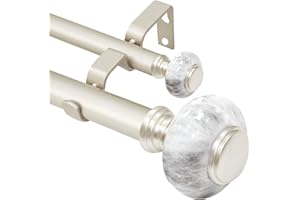 Ycolnaefllr 1 Inch Diameter Double Curtain Rods For Windows 66 to 120 inch Champagne gold - Double Curtain Rod Heavy Duty-Adjustable Double Curtain Rod with Round Marble Finials