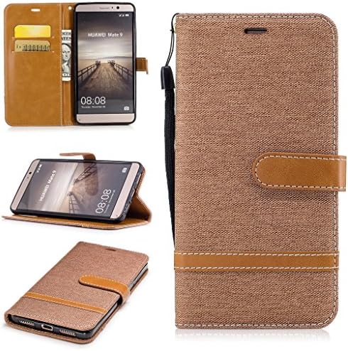 For Huawei Mate 9 Case [with Free Screen Protector], Metatze Premium Soft PU Leather Cowboy Cloth Wallet Cover Case For Huawei Mate 9(Coffee)