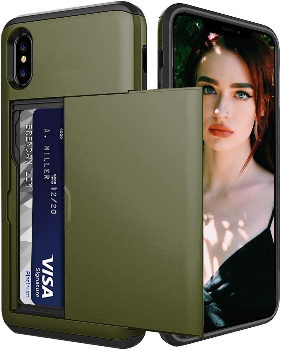 BeautyWill Card Holder Case for iPhone XS Max with Card Slot Silicone + PC Dual Layer Protection Wallet Back Cover Shockproof Cases for iPhone 10S Max