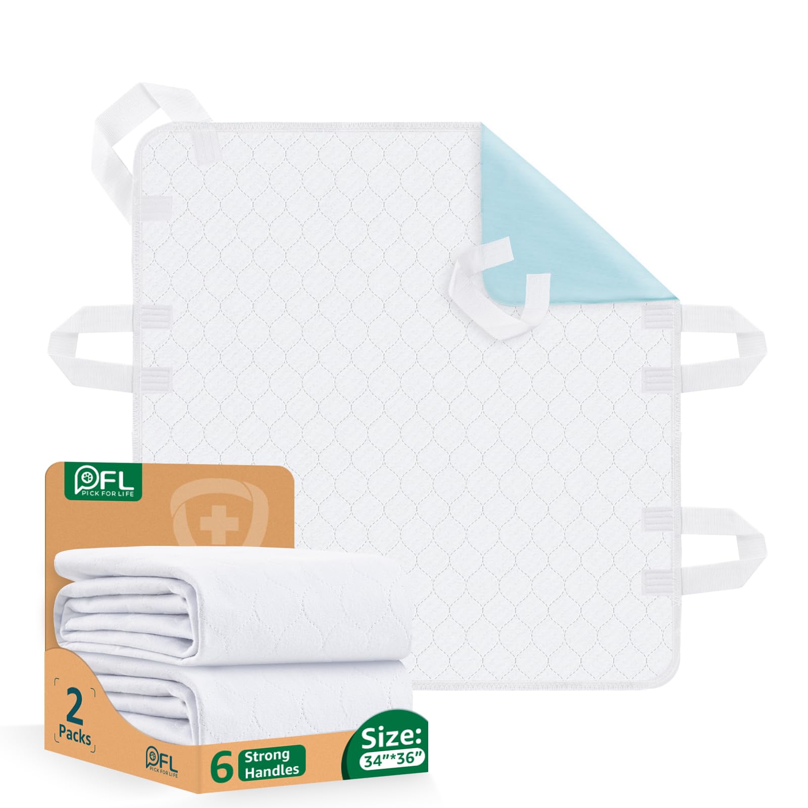 Photo 1 of Incontinence Bed Pads Whasbable: 2Packs Waterproof Bed Pads for Elderly with 6 Handles, Reusable Bed Underpads, Positioning Bed Pads for Incontinence Adult, Bedwet,Kids,Bedridden,Hospitals, 34x36 Inch
