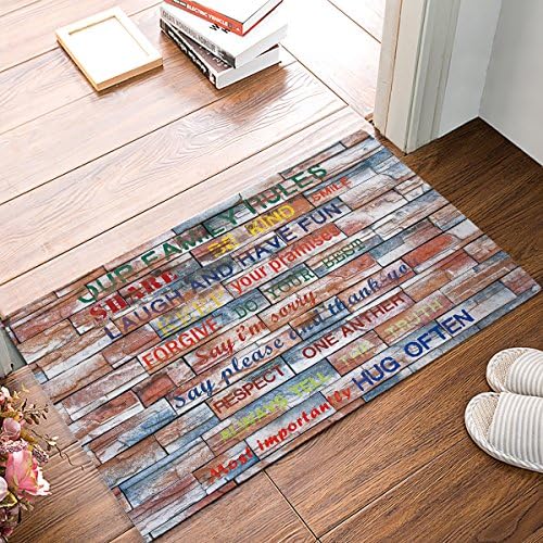 Prironde Doormat Indoor Family Rules Wall Art Sign Decor Floor Mat Rug Non Slip Office/Bedroom/Front Door/Bathroom Mats 18 x 30inch Entrance Mat