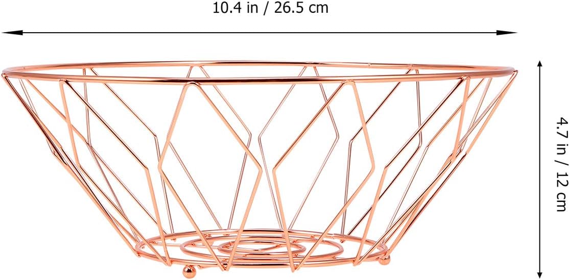 Garneck Metal Wire Fruit Basket Iron Round Storage Baskets Decorative Fruit Bowl for Bread Fruit Snacks Candy Households Items Rose Gold - Image 3