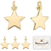 Beebeecraft 1 Box 20Pcs Gold Star Charms 18K Gold Plated Small Pentagram Dangle Pendants Charms with Jump Ring 10x11mm for DIY Jewelry Making Necklace Bracelet