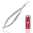 SILLVER Cuticle Nail Scissors Extra Fine Straight Eyebrow Scissors, Spring Action Embroidery Sewing Scissors, Grooming Scissors for Beard, Eyelash, Mustache, Dry Skin - Manicure Scissors, CS-04