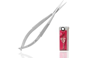 SILLVER Cuticle Nail Scissors Extra Fine Straight Eyebrow Scissors, Spring Action Embroidery Sewing Scissors, Grooming Scissors for Beard, Eyelash, Mustache, Dry Skin - Manicure Scissors