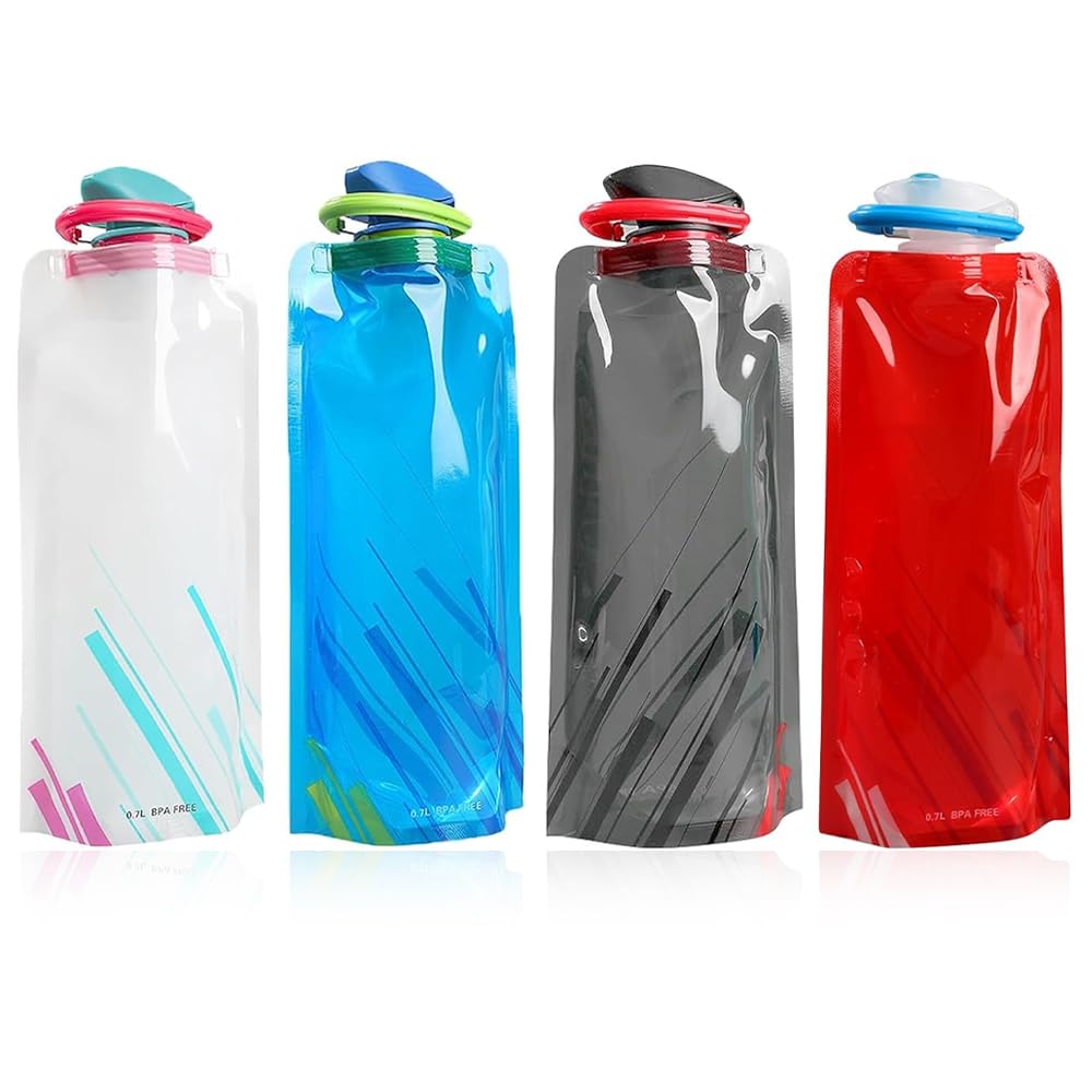 WZHHDM Foldable Water Bottle, 700ml Fully Collapsible Stock Bottle Pack of 4, Large Soft Flexible Foldable Reusable Water Bottles for Gym Camping Cycling Outdoor Sports Hiking