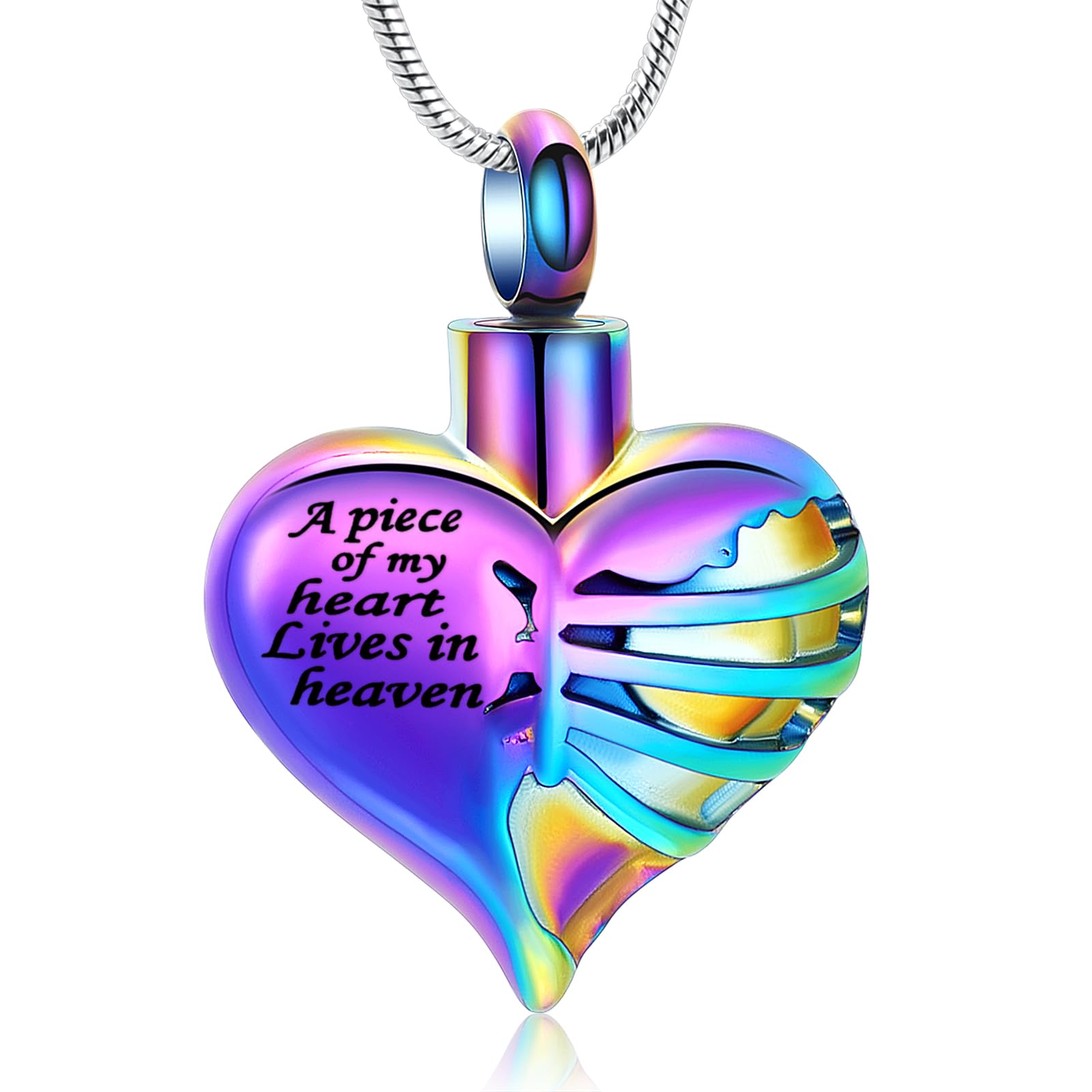 Heart Cremation Urn Necklace Pendant for Human Ashes - A Piece of My Heart Lives in Heaven Memorial Keepsakes Cremation Jewelry