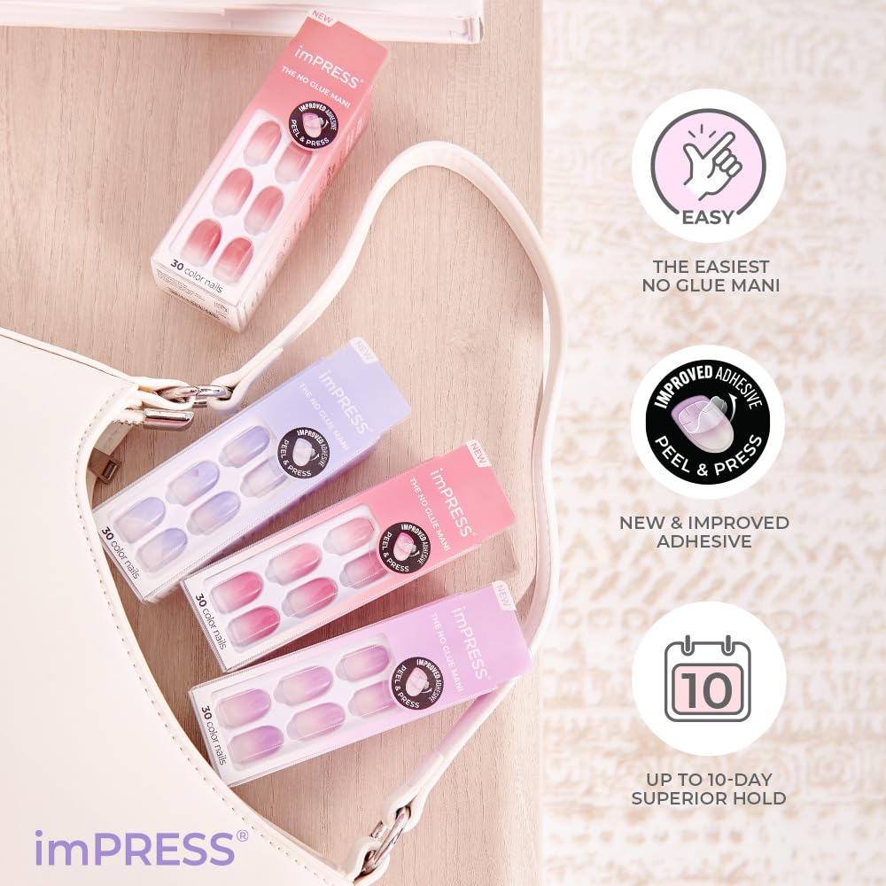 imPRESS Color Ombre Press On Nails, 'Beat The Heat', Pink, Short Oval, PureFit Technology, Patented Super Hold Adhesive, Chip Proof, Smudge Proof, Mini Nail File, Manicure Stick & 30 Fake Nails - Image 4