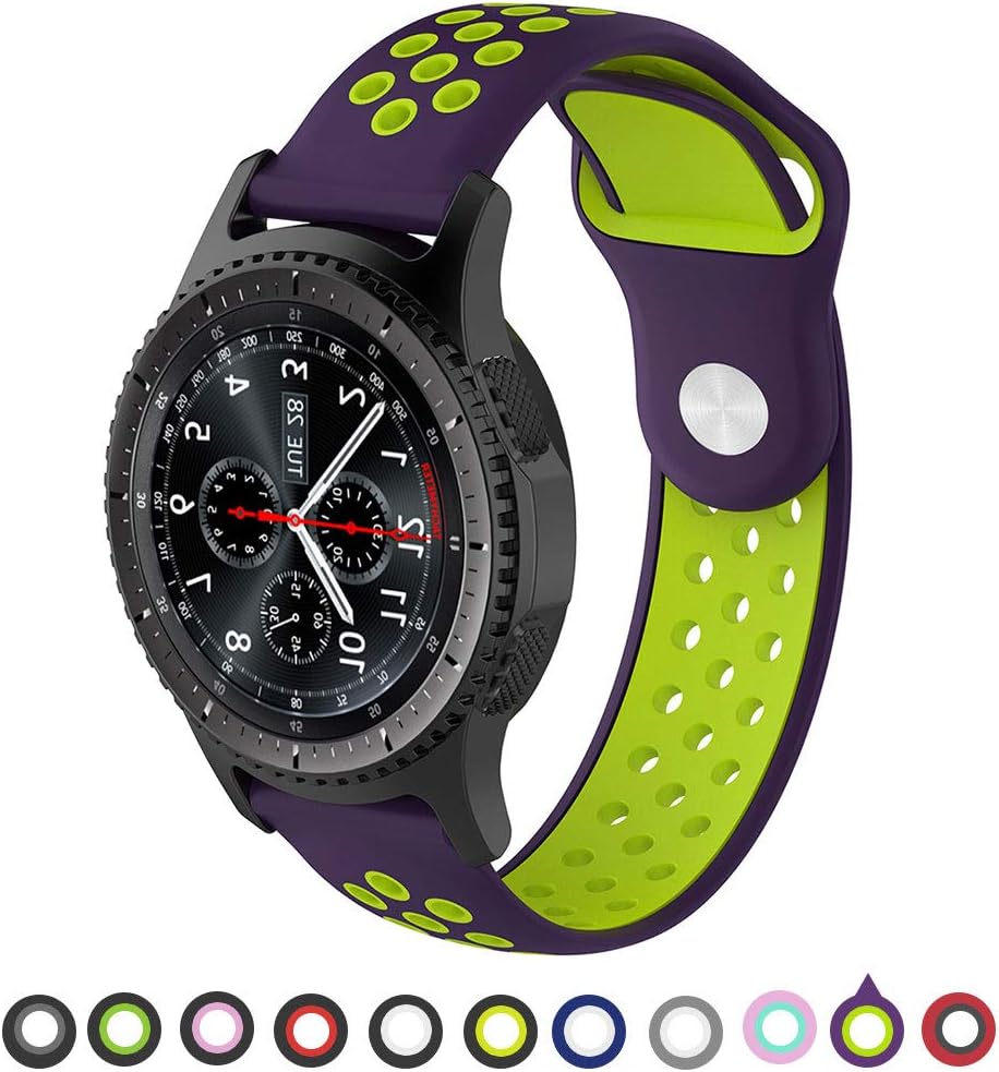 Willibill Gear S3 Bands Soft Silicone Replacement for Band Samsung Gear S3 Frontier/Classic Smart Watch/Huawei Watch 2 Classic Smartwatch (Purple-Lime, Large)