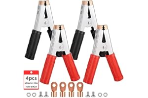 4-Pack Large Size Insulated Alligator Clips Electrical, 500A Spring Loaded Battery Charger Clamps for Car/Truck Battery & Ind