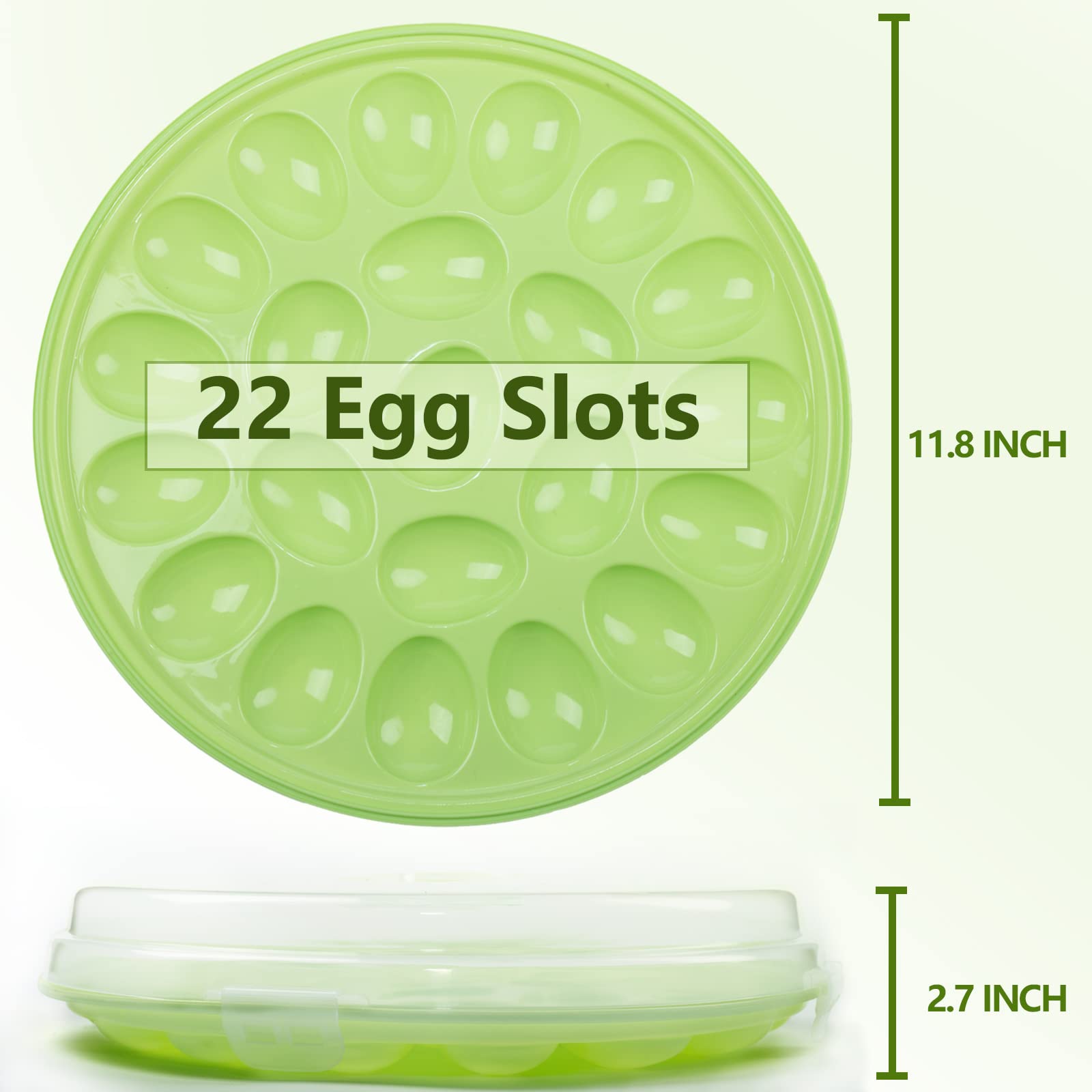 HANSGO Deviled Egg Containers with Lid, Deviled Egg Platter Carrier Holder Trays with 22 Slots for Holiday Party and Home Kitchen, Green