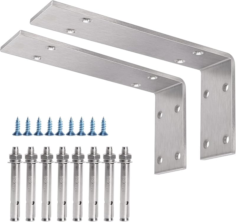 YUMORE 250x150x50mm L Shelf Brackets Stainless Steel Heavy Duty 2 Pack
