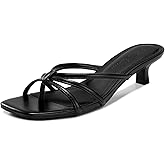 Athlefit Women's Strappy Kitten Heels Square Toe Flip Flop Low Heels Slip On Thong Heeled Sandals