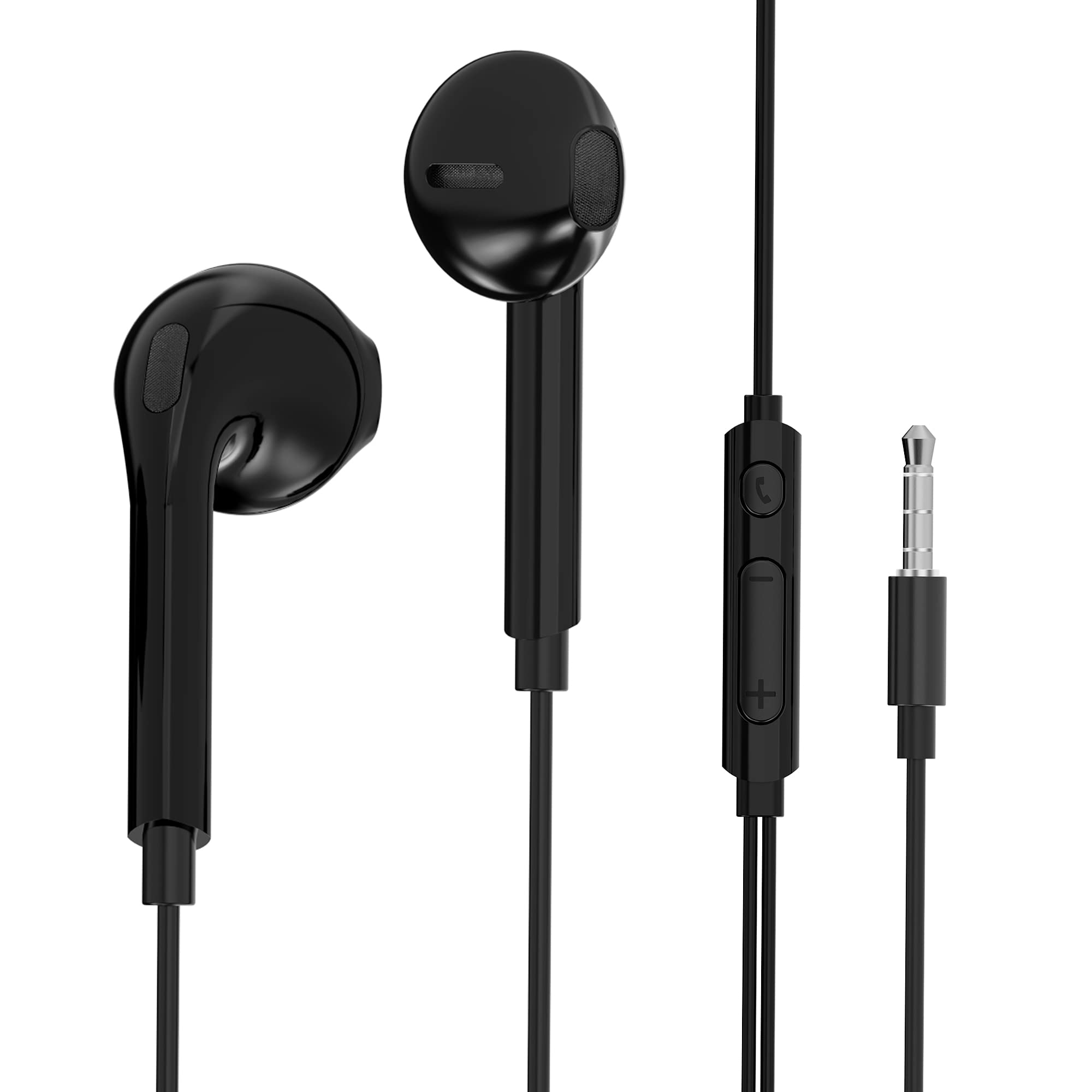 Betron Wired In-Ear Headphones with Microphone & Volume Control, 3.5mm Jack Earphones for Laptop, Phone, Tablet - Black