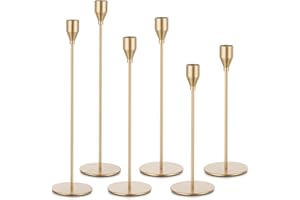Candeldo Gold Taper Candle Holders: Set of 6 Tall Candlestick Holder for Table Centerpiece Metal Candles Stick Holders Stand Wedding Decor