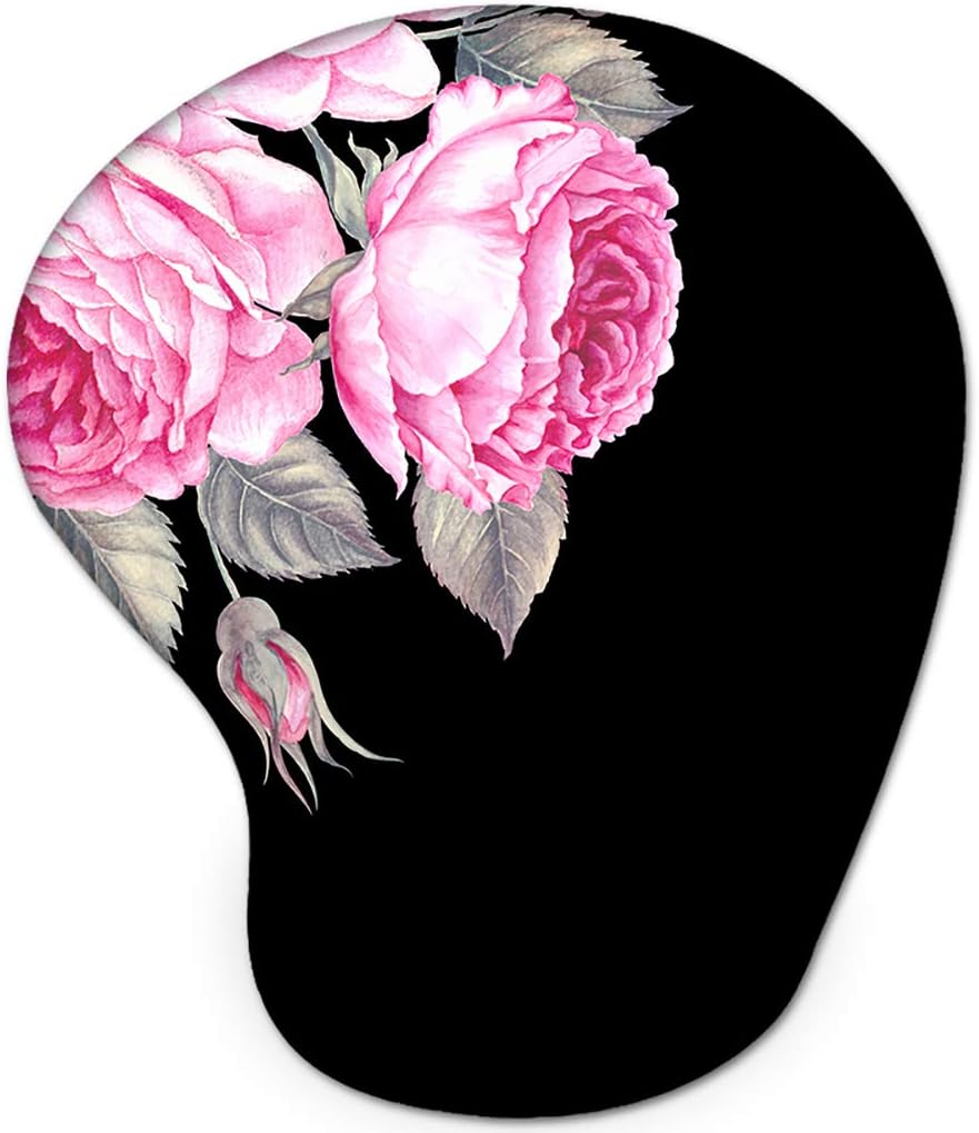 WINTOJO Ergonomic Mouse Pad with Gel Wrist Rest Support Comfortable Gaming Mouse Pad Pain Relief Mousepad with Non-Slip PU Base for Computer Laptop & Mac, Home,Office & Travel Pink Flowers (JMP-05)