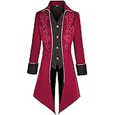 MOFOVELY Mens Medieval Steampunk Tailcoat Jacket Victorian Pirate Coat Renaissance Tailcoat Jacket Costume
