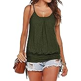 Hongqizo Women Summer Tank Tops Casual Spaghetti Strap Banded Bottom Loose Camisole Side Shirring Lace Up Shirts