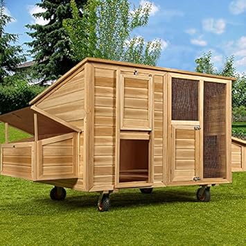Poulailler Mobile Sur Roues 223x152x118 Cm Abri Poules Avec 2
