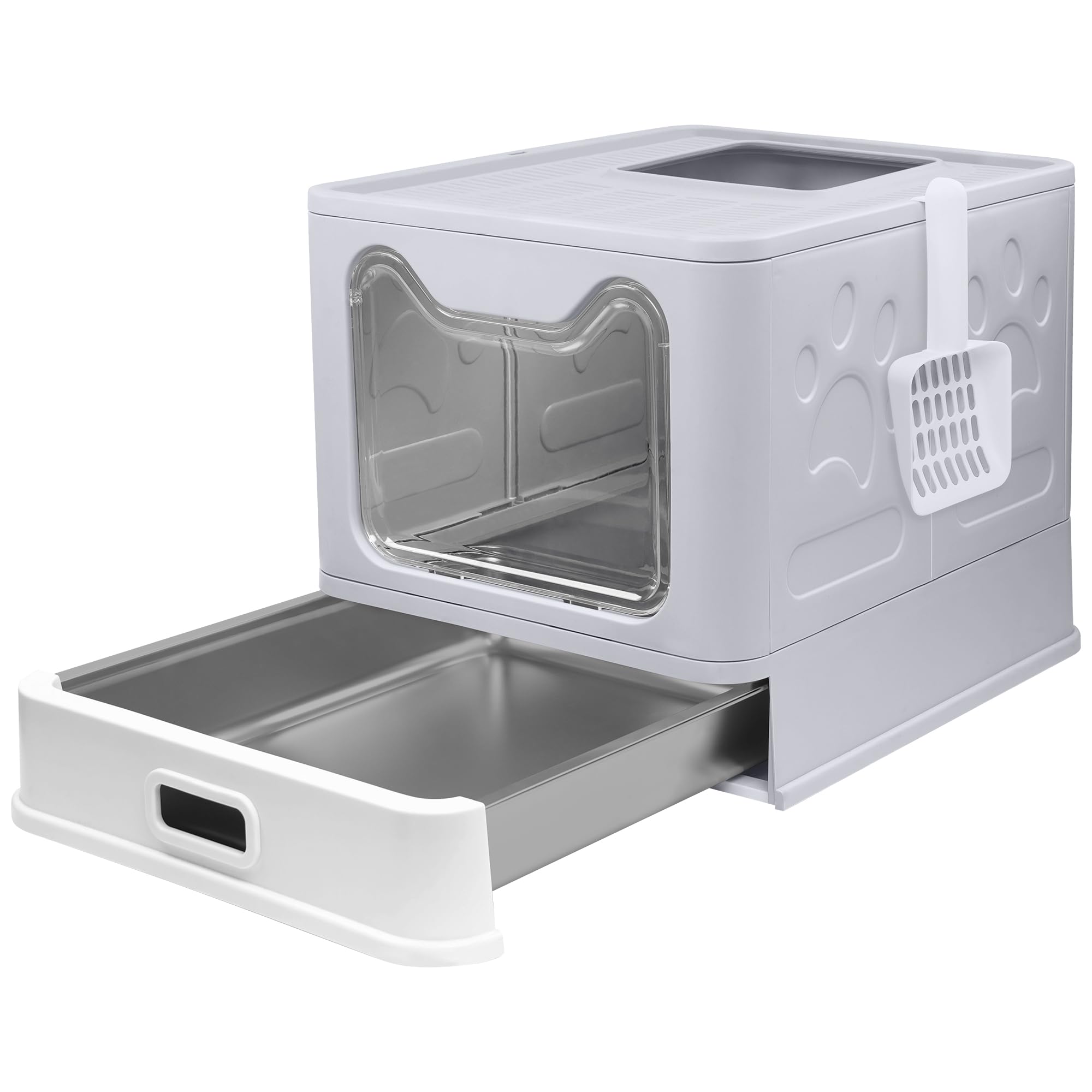 Photo 1 of **SMALL CRACK IN FRONT FRAME/MISSING DOOR COVER**Modign Stainless Steel Litter Box with Lid,Large Foldable Litter Box with Lid,Covered Top Entry Litter Boxs,Enclosed Cat Litter Boxs with Litter Scoop for Big and Small Cats(Gray)