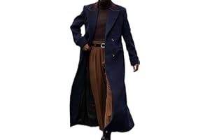LUNUAOE Man's Double Breasted Full Length Trench Coat Mens Casual Notch Lapel Long Jacket Peacoat Wool Blend Winter