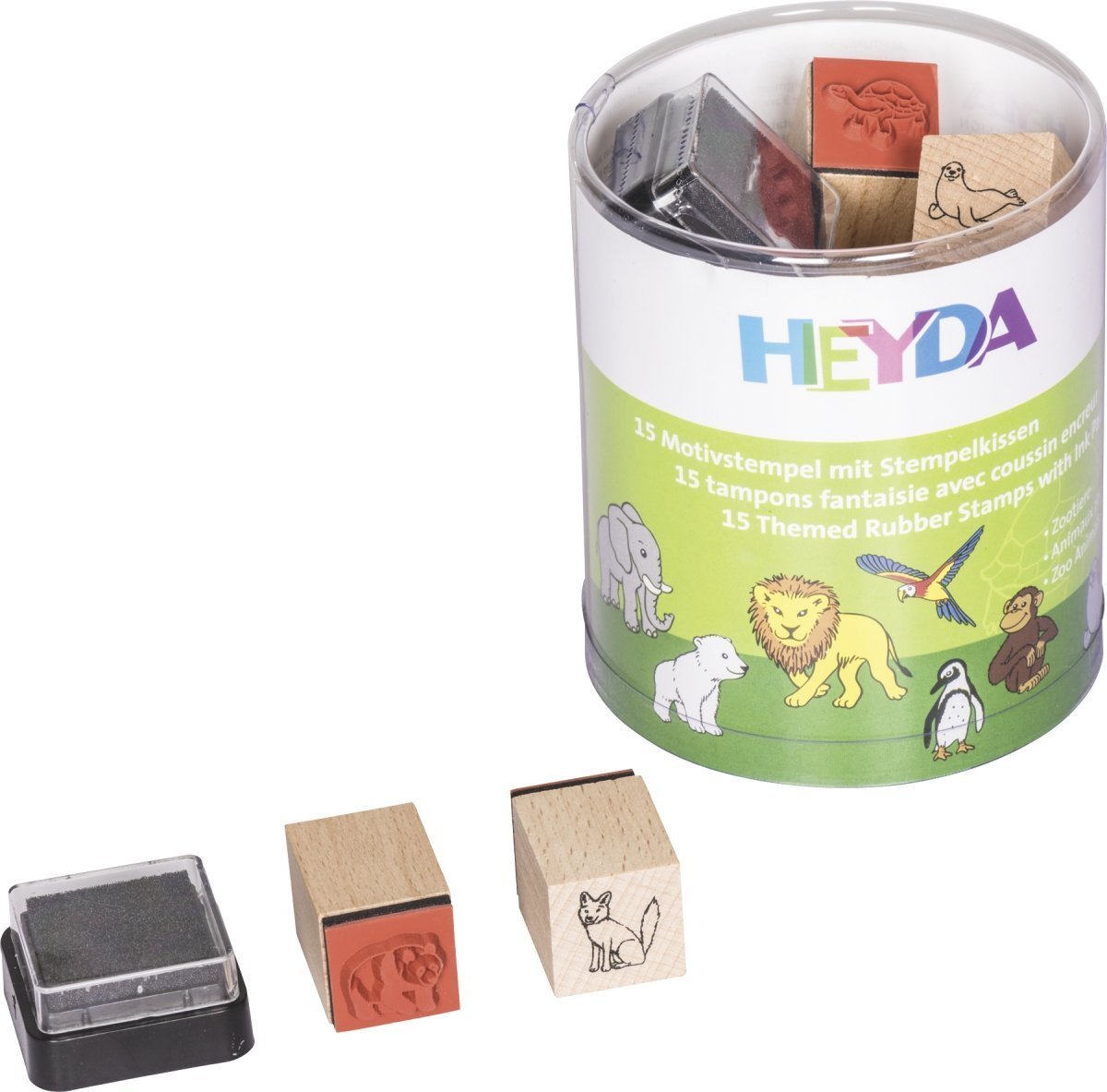 HEYDA Motif Stamp Set Zoo Animals Transparent Round Box