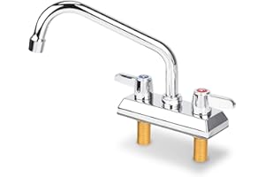 BIETOR Commercial Bar Sink Faucet,4 Inch Center Deck Mount Bar Sink Faucet，2 Hole Brass Constructed,Chrome Polished with 8" Swivel Spout and 90°Rotatable Dual Lever Handles.