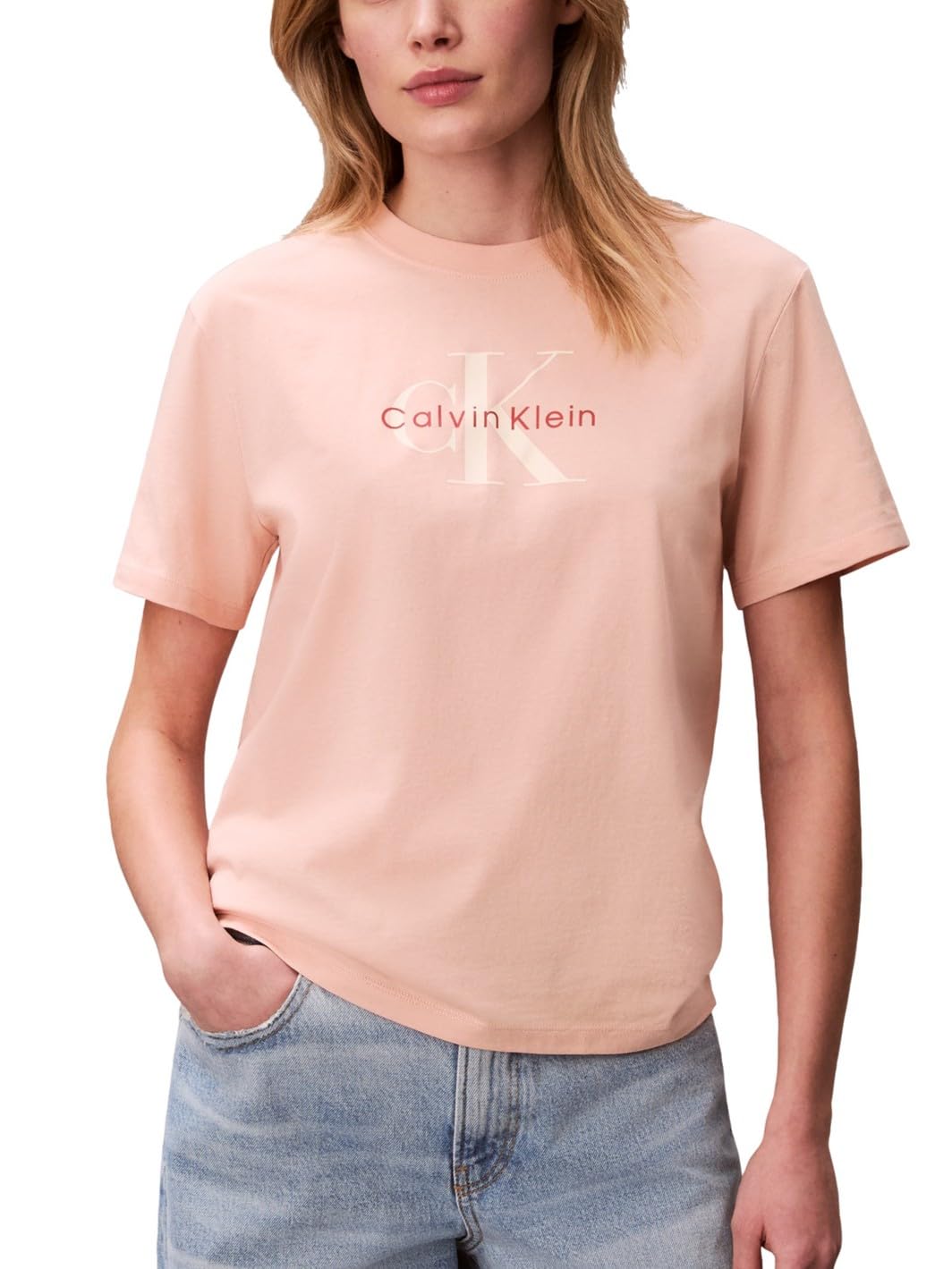 Calvin Klein Women’s Monogram Logo Crewneck T-Shirt Pink Sand